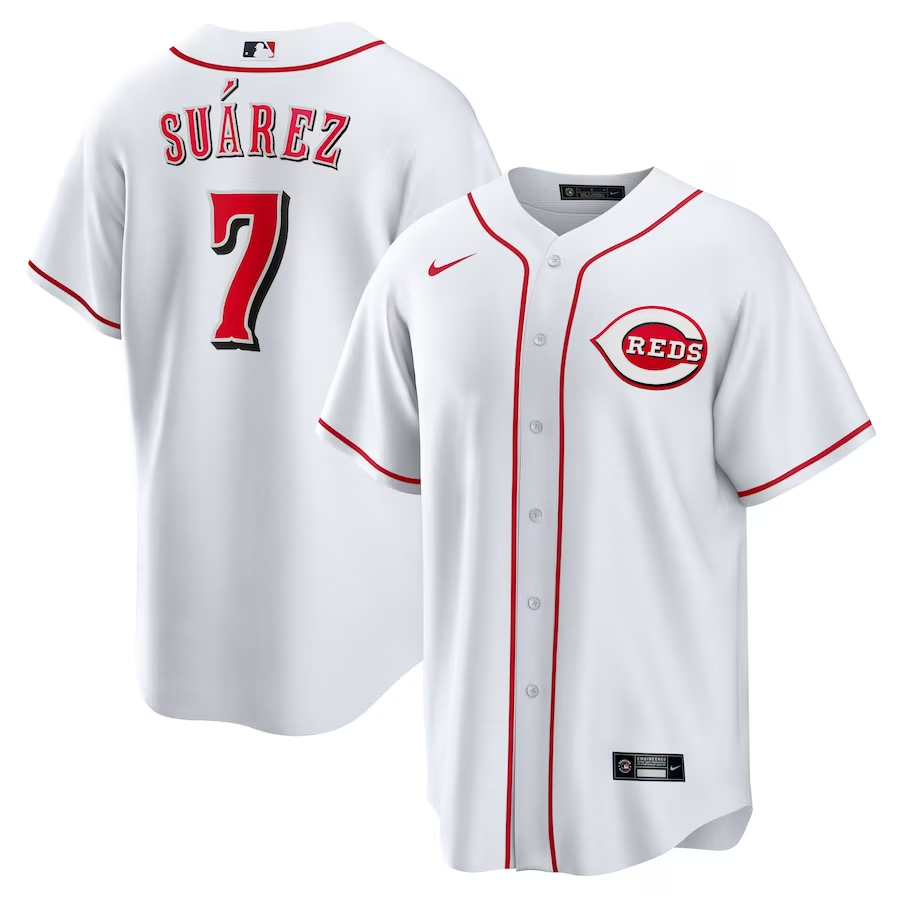 Men's Cincinnati Reds Eugenio Suarez #7 White Home Name Jersey